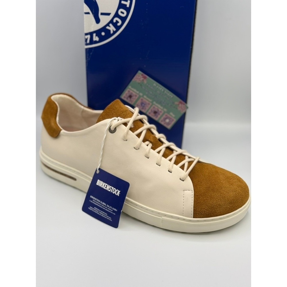 Birkenstock Bend Low Leather Suede Sneakers Eggshell Cognac Brown Mens Size 10